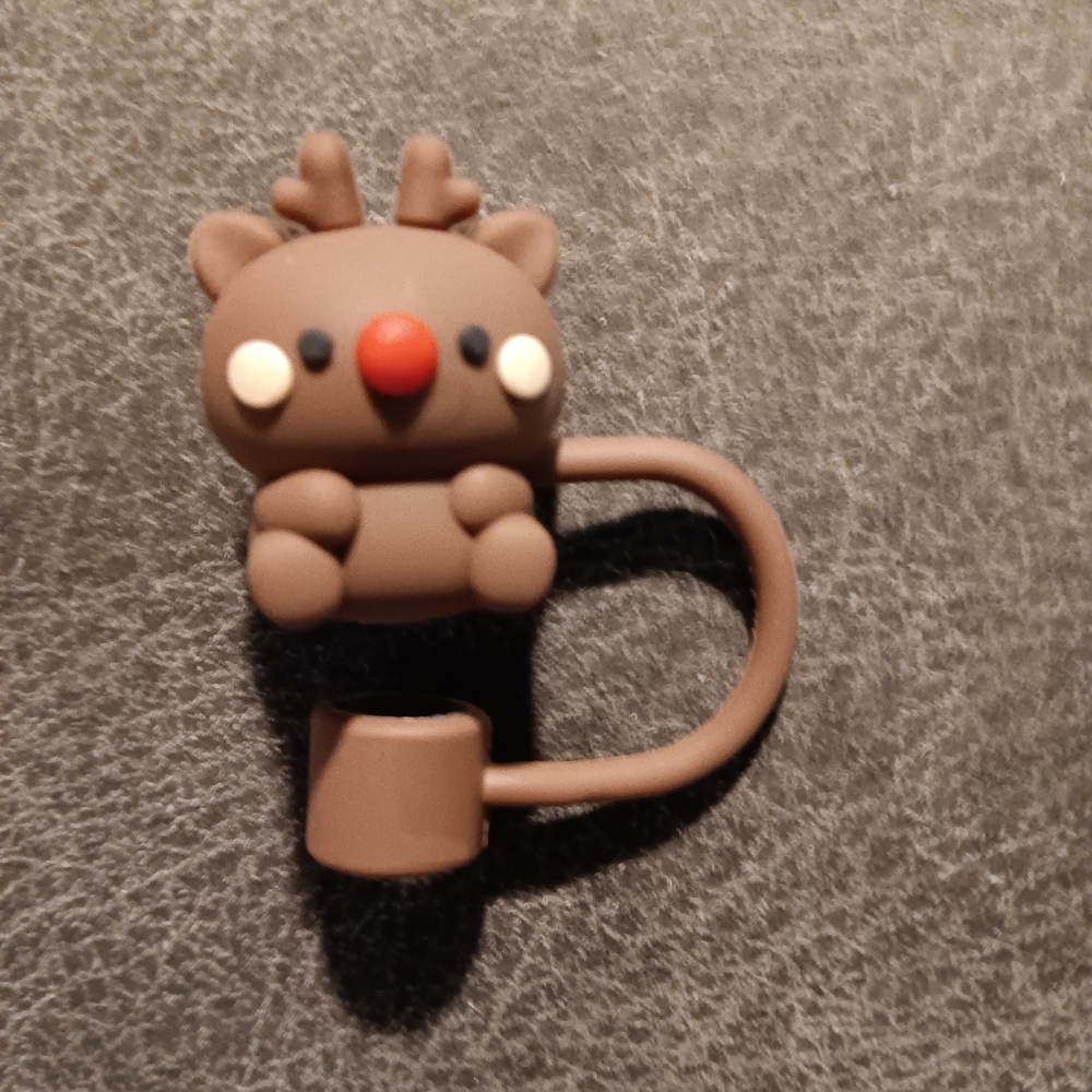 Brown Reindeer Straw Topper NWOT